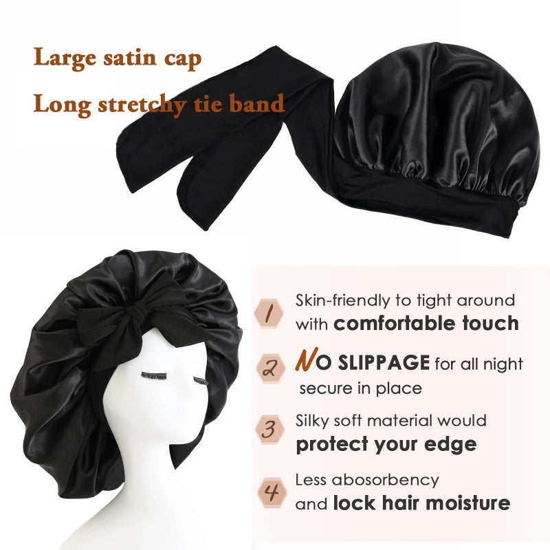 New Silk Bonnet For Sleeping Women Satin Bonnet Hair Bonnet Night Sleep Cap Scarf Wrap For Curly Hair With Tie Band For Curly Hair - Diafro Store 