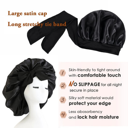 New Silk Bonnet For Sleeping Women Satin Bonnet Hair Bonnet Night Sleep Cap Scarf Wrap For Curly Hair With Tie Band For Curly Hair - Diafro Store 