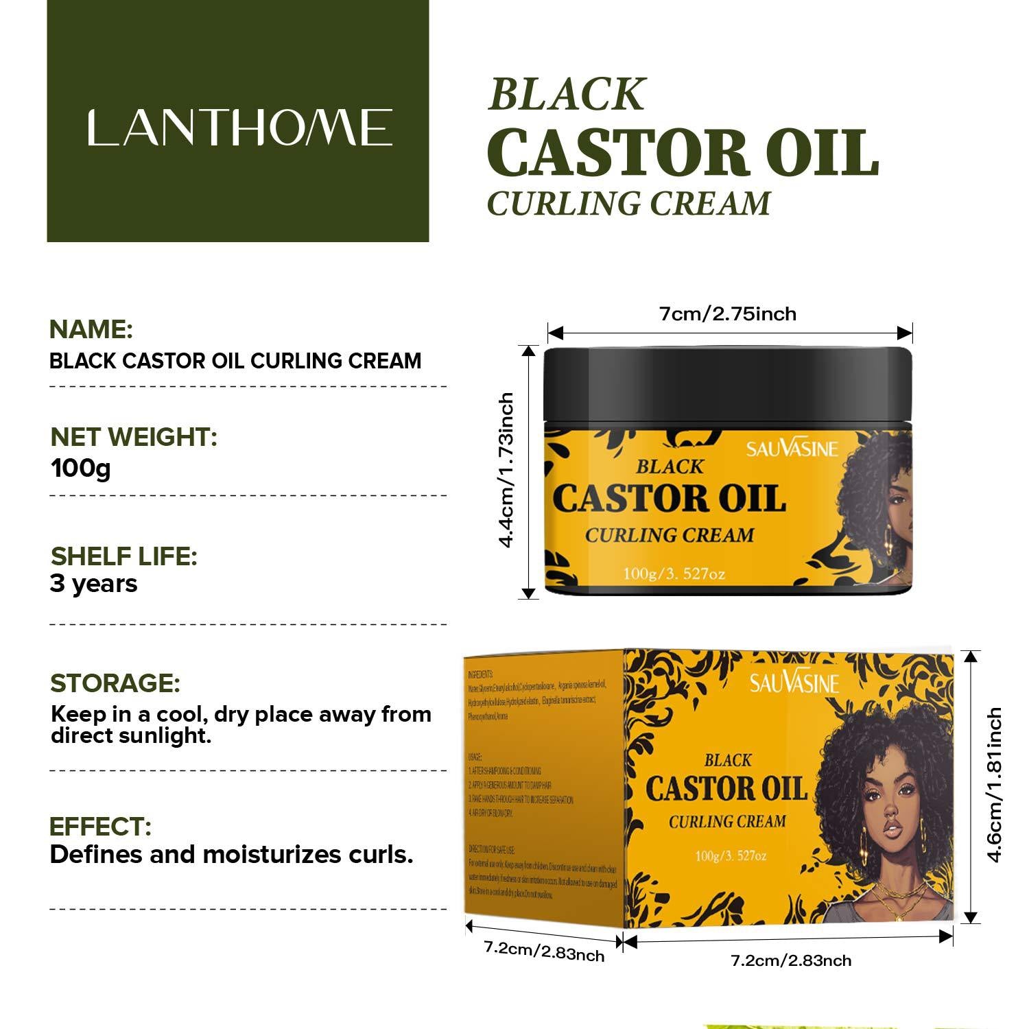 Black Castor Oil Curly Hair Cream Care - Diafro Store 